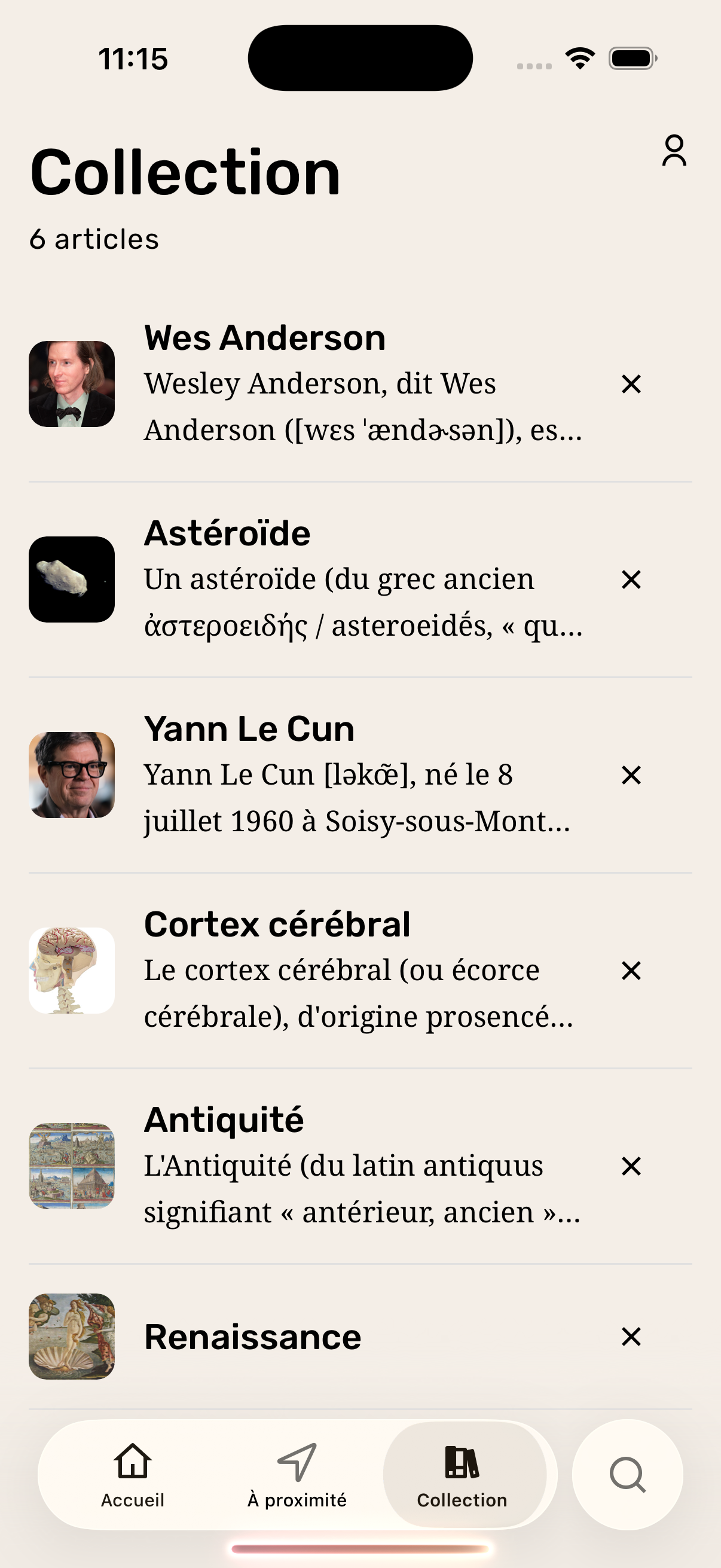 Collection d'articles sauvegardés